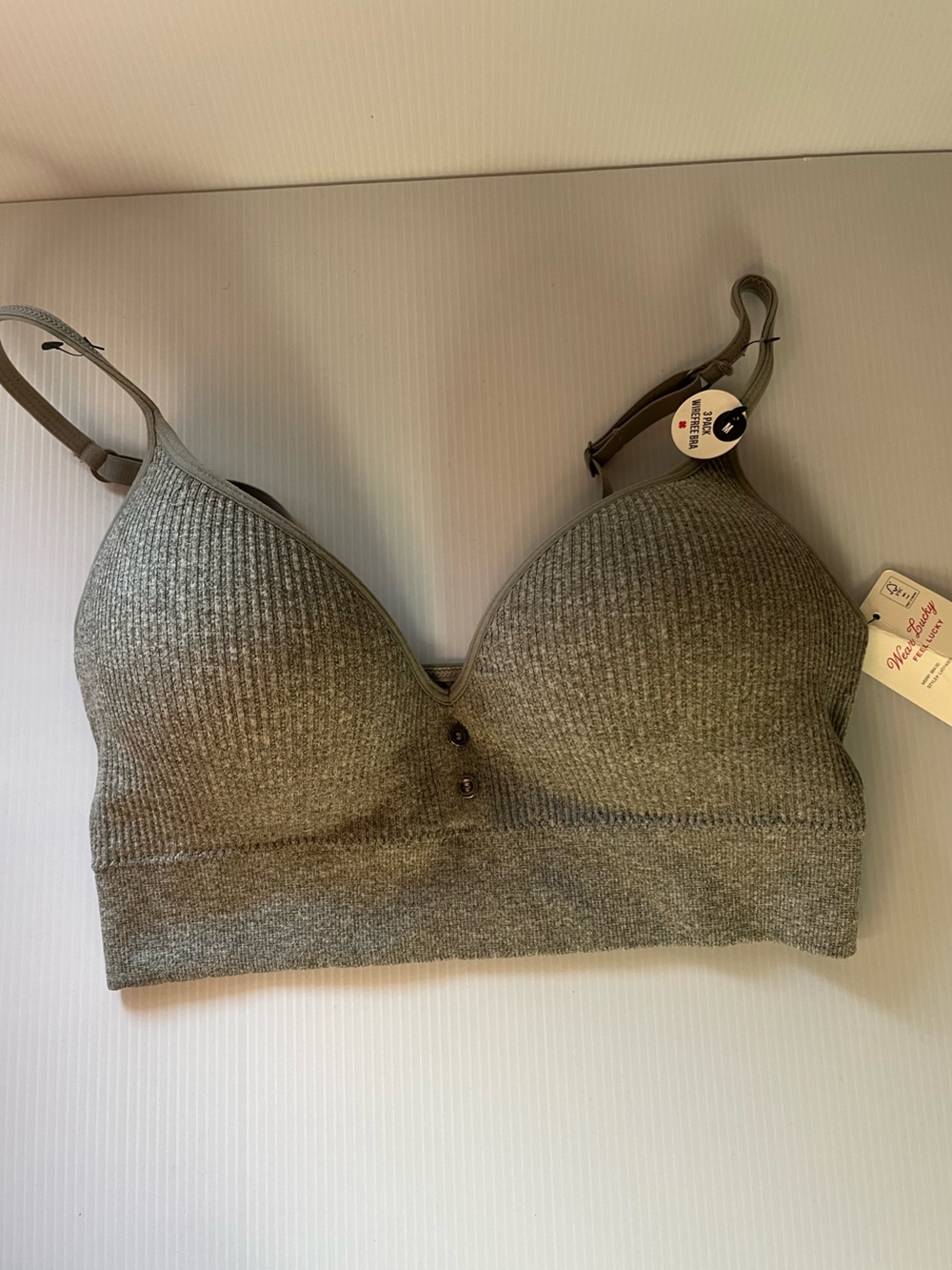 Lucky Brand Ribbed Wireless Bra - Gray size Medium